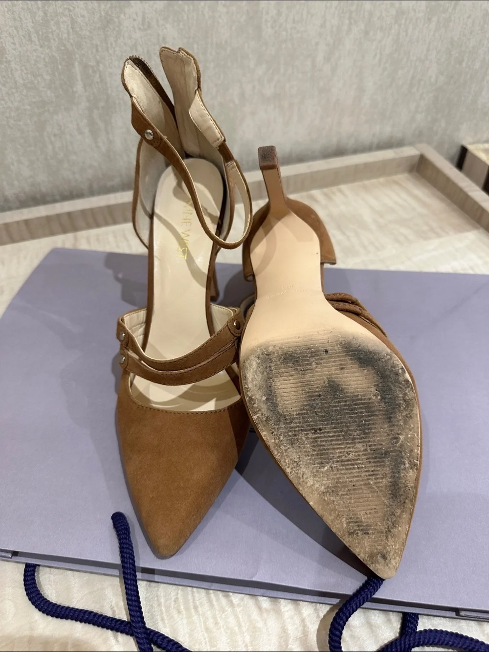 Nine West Tan Suede Pointed-Toe Double Strap Heels - Picture 3 of 6